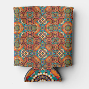 Enfriador De Latas Mandalas Kaleidoscope: Naranja Azul Marrón.