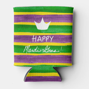 Enfriador De Latas Mano de Mardi Gras pintada de rayas de oro verde p