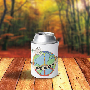 Enfriador De Latas Mano retro colorida dibuja la paz mundial con la p