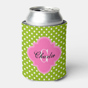 Enfriador De Latas Manzana Verde Puntos Blancos Rosa Caliente Cuatro 