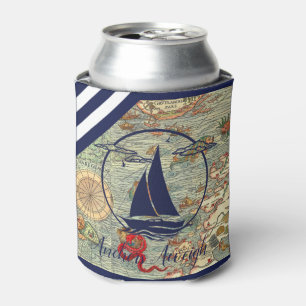 Enfriador De Latas Mapa/barco/silueta/anclajes antiguos náuticos