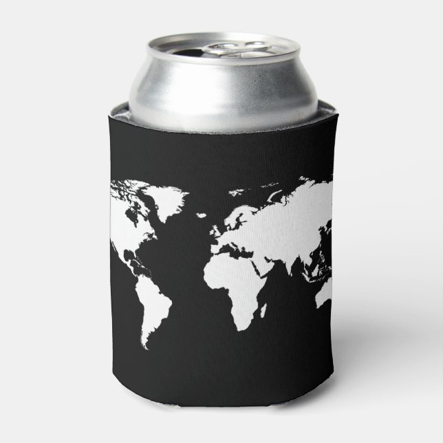 Enfriador De Latas mapa blanco y negro del mundo (Lata Anverso)