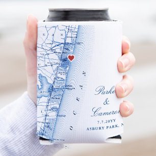 Enfriador De Latas Mapa de Asbury Park NJ Favor de Boda Azul Marino B