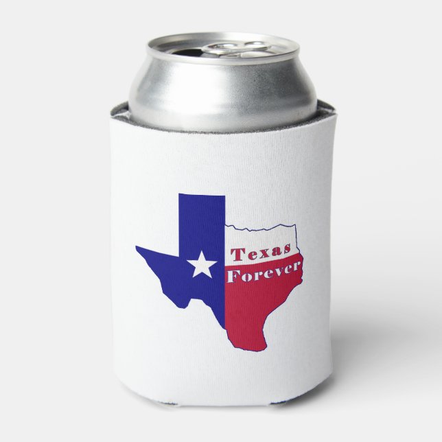 Enfriador De Latas Mapa de bandera de Texas para siempre (Lata Anverso)