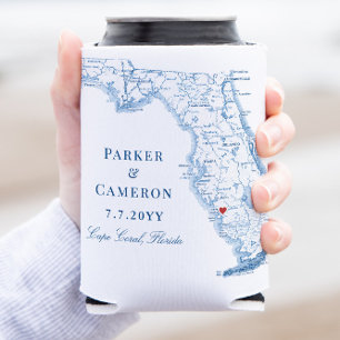 Enfriador De Latas Mapa de Cape Coral Florida Elegante Favor de Boda