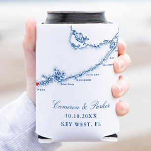 Enfriador De Latas Mapa de Key West FL Favor de Boda Azul Marino Eleg