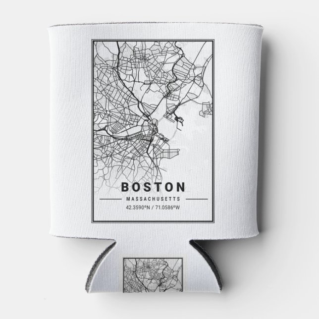 Enfriador De Latas Mapa de la Ciudad Luz de Boston (Anverso)