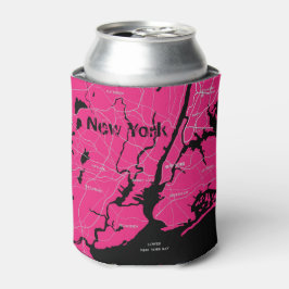 Enfriador De Latas Mapa de Nueva York, negro y rosa