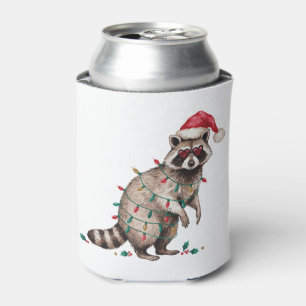 Enfriador De Latas Mapache de Navidad Gorro de Santa Luces Gafas de C