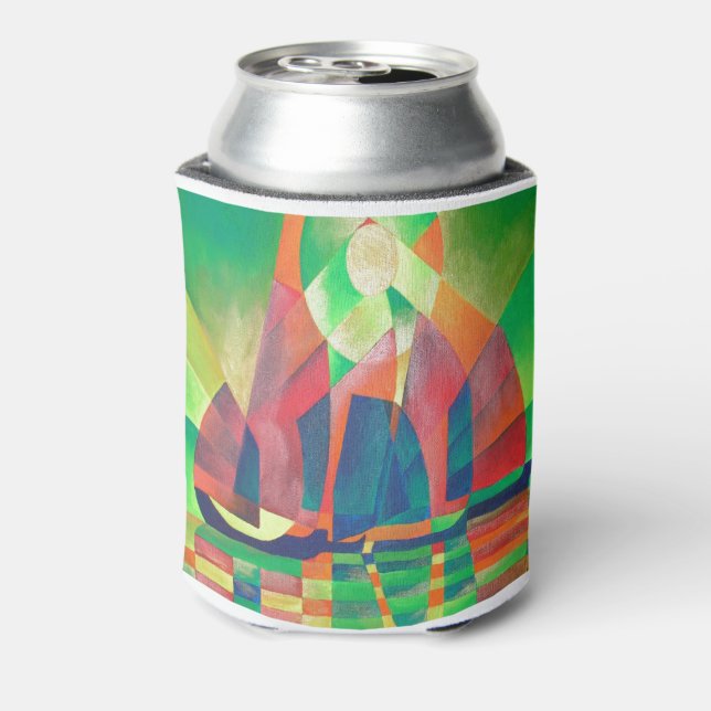 Enfriador De Latas Mar de Verde con basura abstracta cubista (Reverso de la lata)
