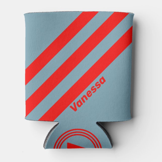 Enfriador De Latas Mar Rojo Retro con tres bandas con nombre (Anverso)