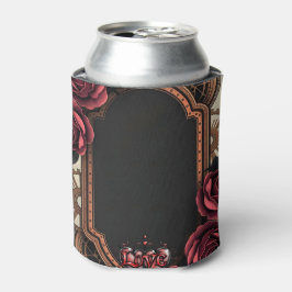 Enfriador De Latas Marco Steampunk con rosas y engranajes rojos
