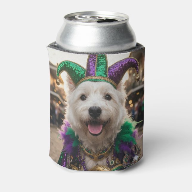 Enfriador De Latas Mardi Gras Dog Jester Costume (Reverso de la lata)