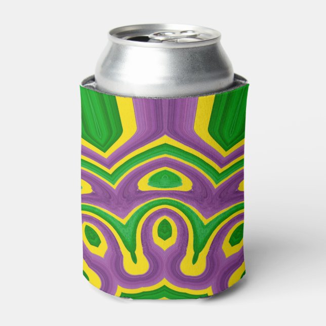 Enfriador De Latas Mardi Gras Green Yellow Purple Pattern Mandala (Lata Anverso)