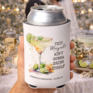 Enfriador De Latas Margarita Personalizada de Boda con Acuarela Moder