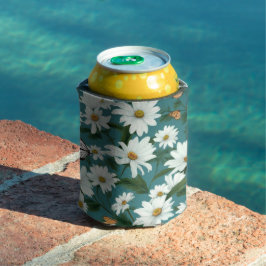 Enfriador De Latas Margaritas blancas y mariposas