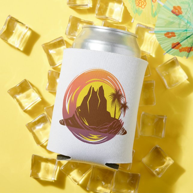 Enfriador De Latas Margen con el paisaje volcánico tropical y palmera (Verano in situ)