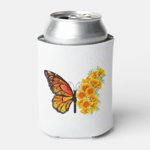 Enfriador De Latas Mariposa de flores con amapola amarilla de Califor