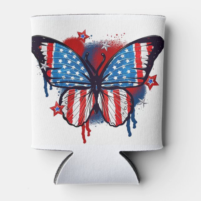 Enfriador De Latas Mariposa de la bandera norteamericana pintada con  (Anverso)