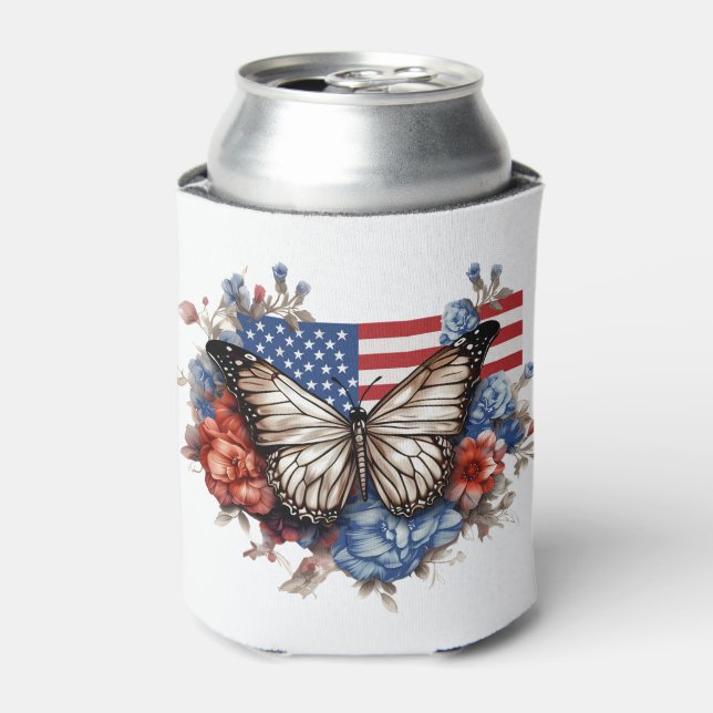 Enfriador De Latas Mariposa Patriótica 4 De Julio (Lata Anverso)
