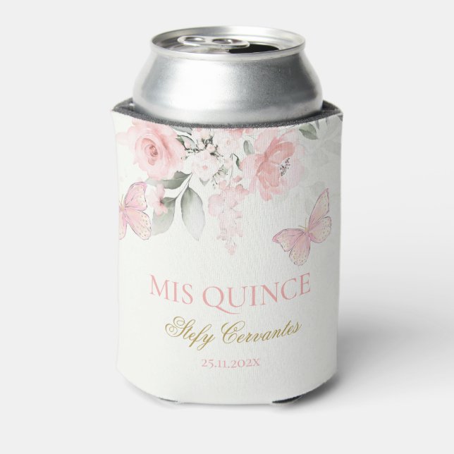 Enfriador De Latas Mariposa rosa Quinceañera (Reverso de la lata)