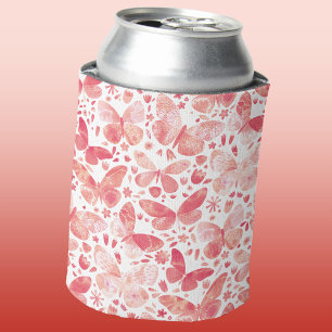 Enfriador De Latas Mariposas Acuarela Coral Rosa