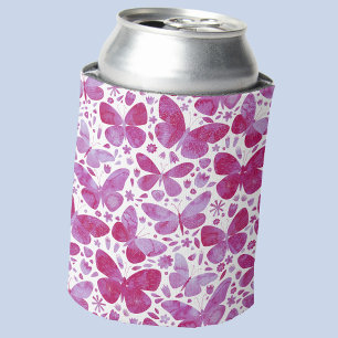 Enfriador De Latas Mariposas Acuarela Magenta Rosa