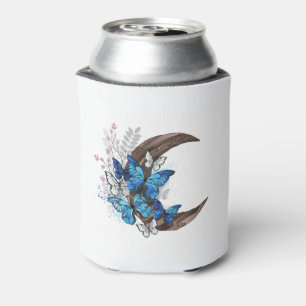 Enfriador De Latas Mariposas azules sobre la media luna de madera