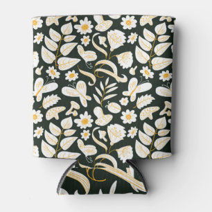 Enfriador De Latas Mariposas y flores: Patrón de verano de Doodle.