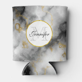 Enfriador De Latas Mármol gris blanco moderno con monograma de cinta 