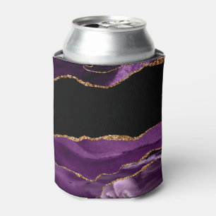 Enfriador De Latas Mármol Negro Violeta Agata Glam Brillante Dorado