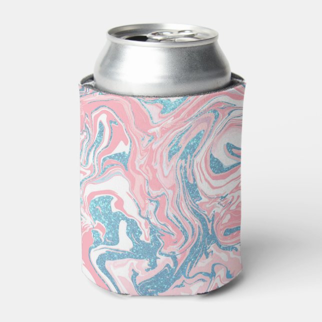 Enfriador De Latas Mármol Purpurina azul rosa blanco moderno (Lata Anverso)