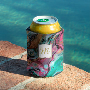 Enfriador De Latas Mármol rosa y verde con monograma
