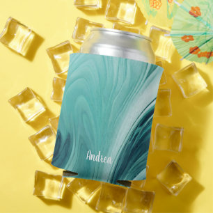 Enfriador De Latas Mármol Teal de Ola de Océano Personalizado