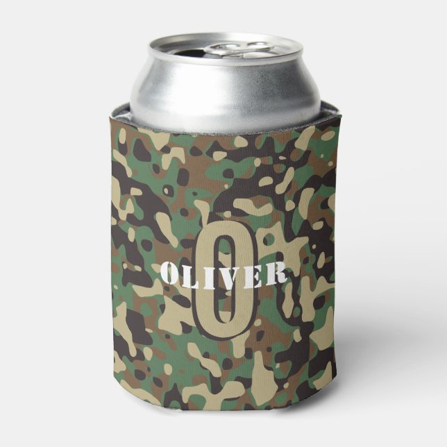 Enfriador De Latas Marrón verde beige camo camuflaje Monograma nombre (Lata Anverso)