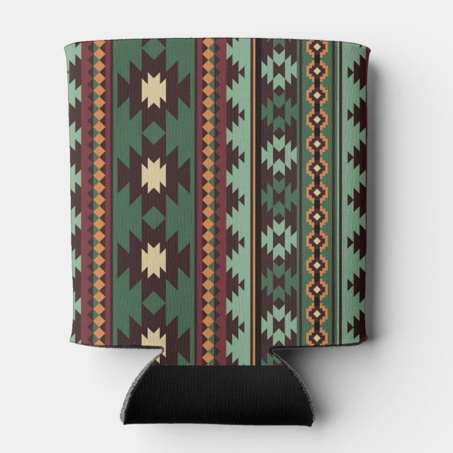 Enfriador De Latas Marrón verde tribal del suroeste (Reverso)