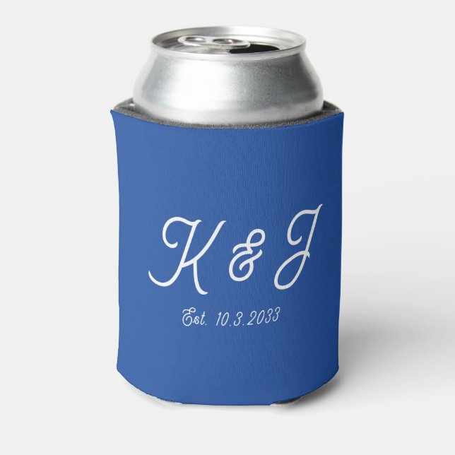 Enfriador De Latas Marseille Bleu Wedding Favor Monogrammed (Reverso de la lata)