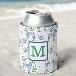 Enfriador De Latas Martinis de cebra elegante verde monograma blanco