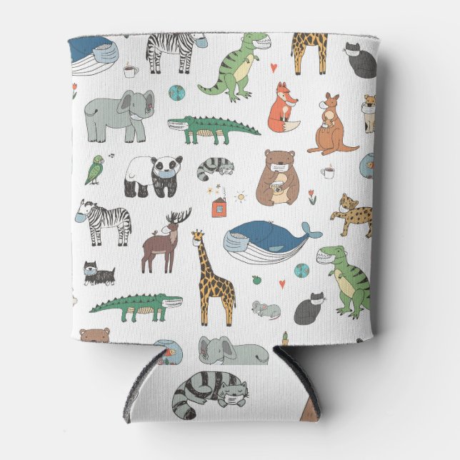 Enfriador De Latas Máscara animal infantil, patrón de virus. (Anverso)