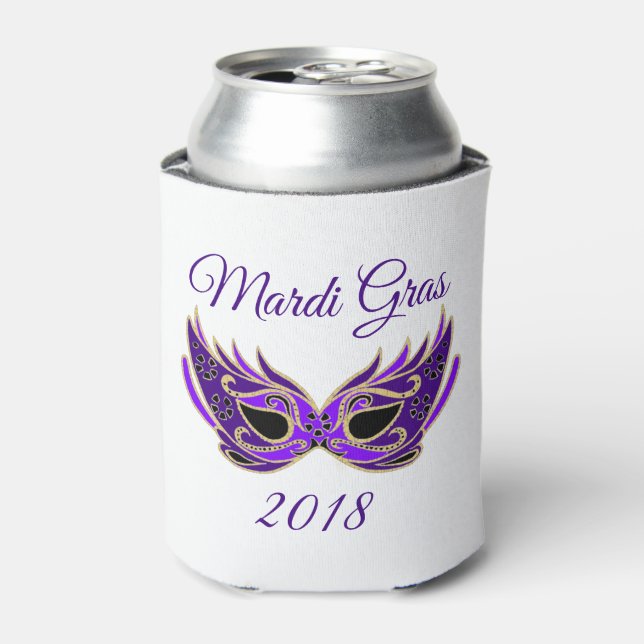 Enfriador De Latas Máscara de Mardi Gras 2018 (Lata Anverso)