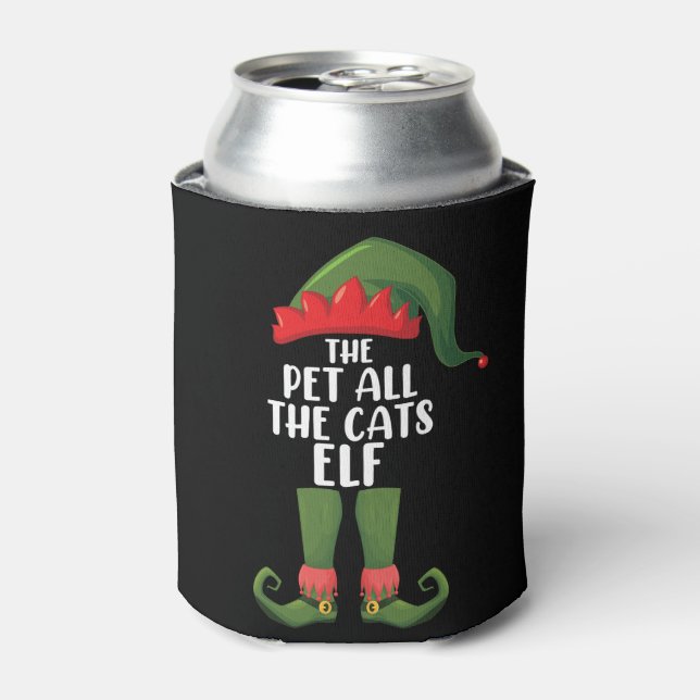 Enfriador De Latas Mascota Todos los gatos Elf Navidades familiares c (Lata Anverso)