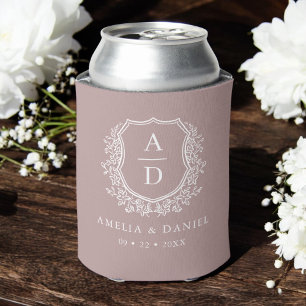 Enfriador De Latas Mauve Escudo botánico Boda monograma moderno
