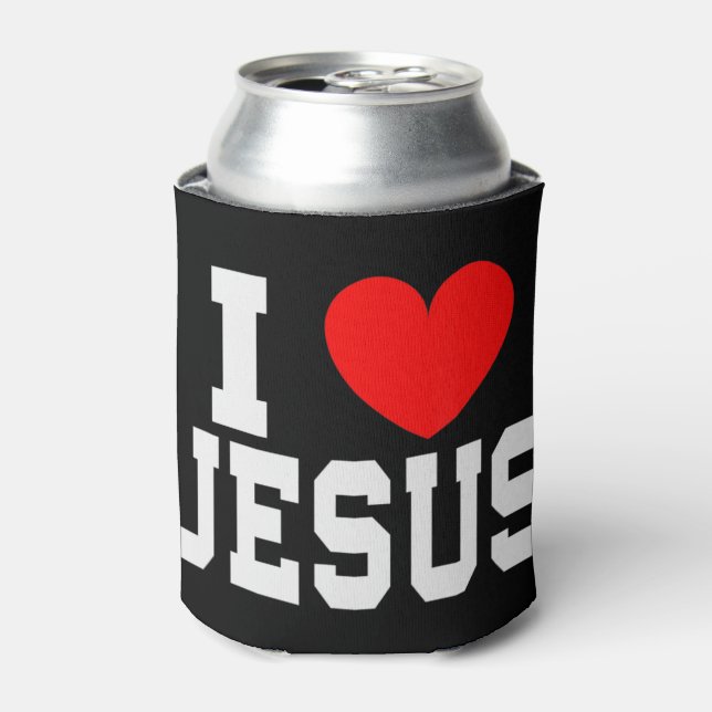 Enfriador De Latas Me encanta la camiseta de Jesús. ¿Eres un devoto p (Lata Anverso)