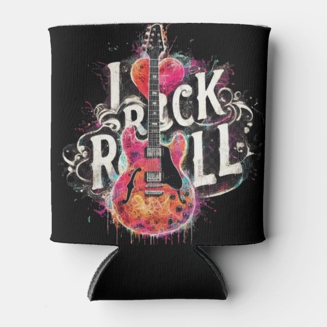 Enfriador De Latas Me encanta la pintura de guitarra eléctrica Rock N (Anverso)