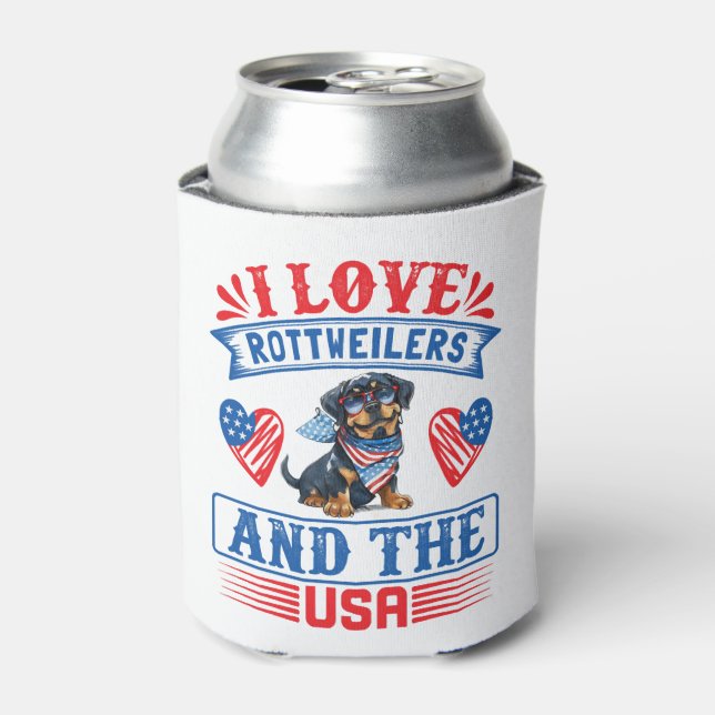 Enfriador De Latas Me encantan los Rottweilers y los Estados Unidos (Lata Anverso)