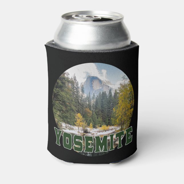 Enfriador De Latas Media casa en otoño, con texto "Yosemite" (Reverso de la lata)