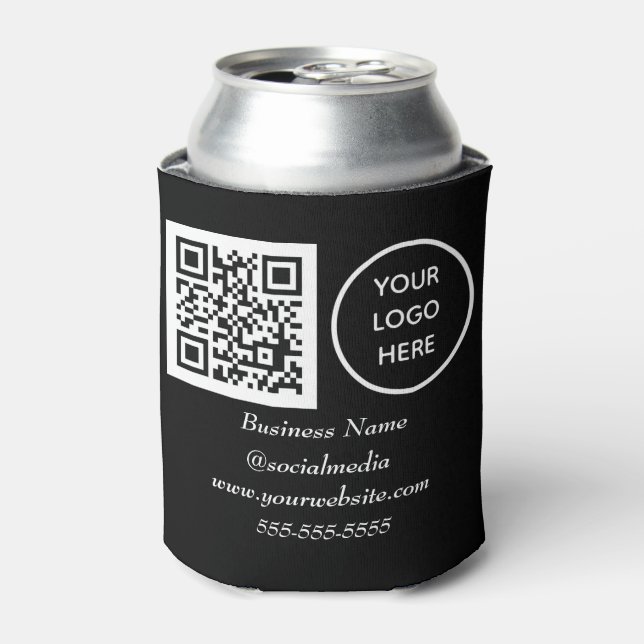 Enfriador De Latas Medio social QR Code Black Moderne Business Logo (Lata Anverso)