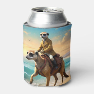 Enfriador De Latas Meerkat Jockey Sobre Un Caballo De Meerkat,