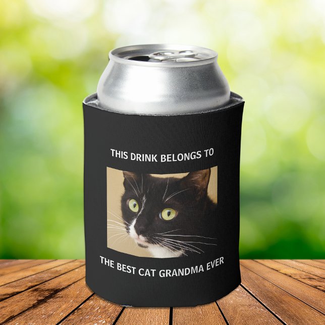 Enfriador De Latas Mejor Abuela de Gato Personalizado Foto Negra (Subido por el creador)