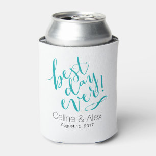 Enfriador De Latas MEJOR DÍA DE LA Boda   VERDE AZULADO